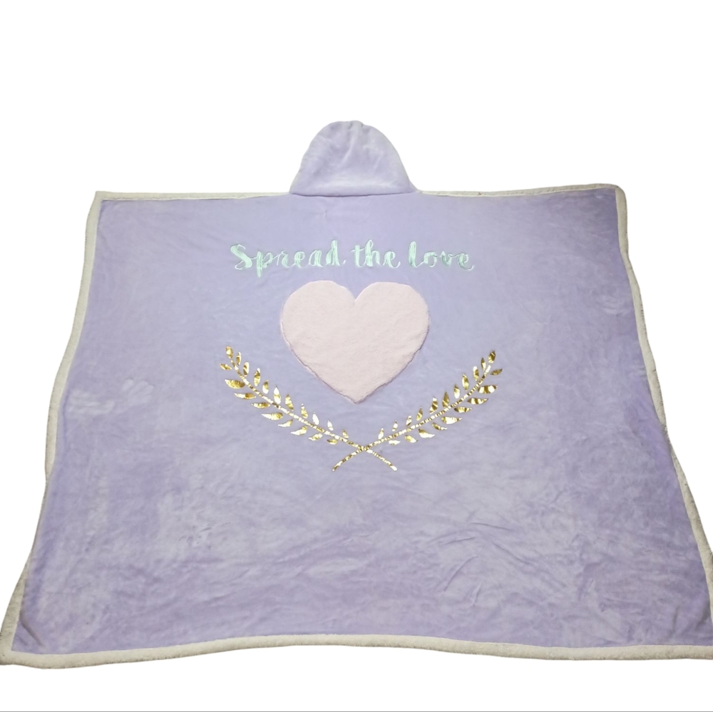 Lavender Hooded Blanket with Heart and Gold Accents 50x60